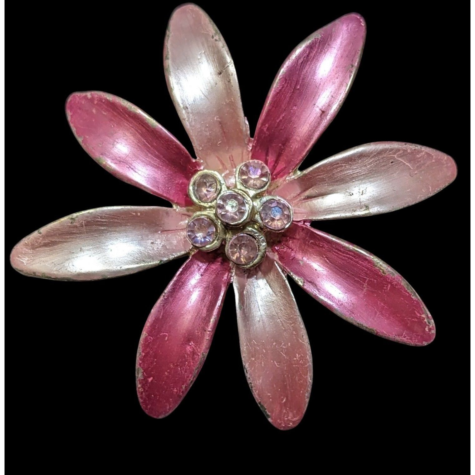 Other Vintage Metallic Pink Floral Rhinestone Brooch Size ONE SIZE - 1 Thumbnail