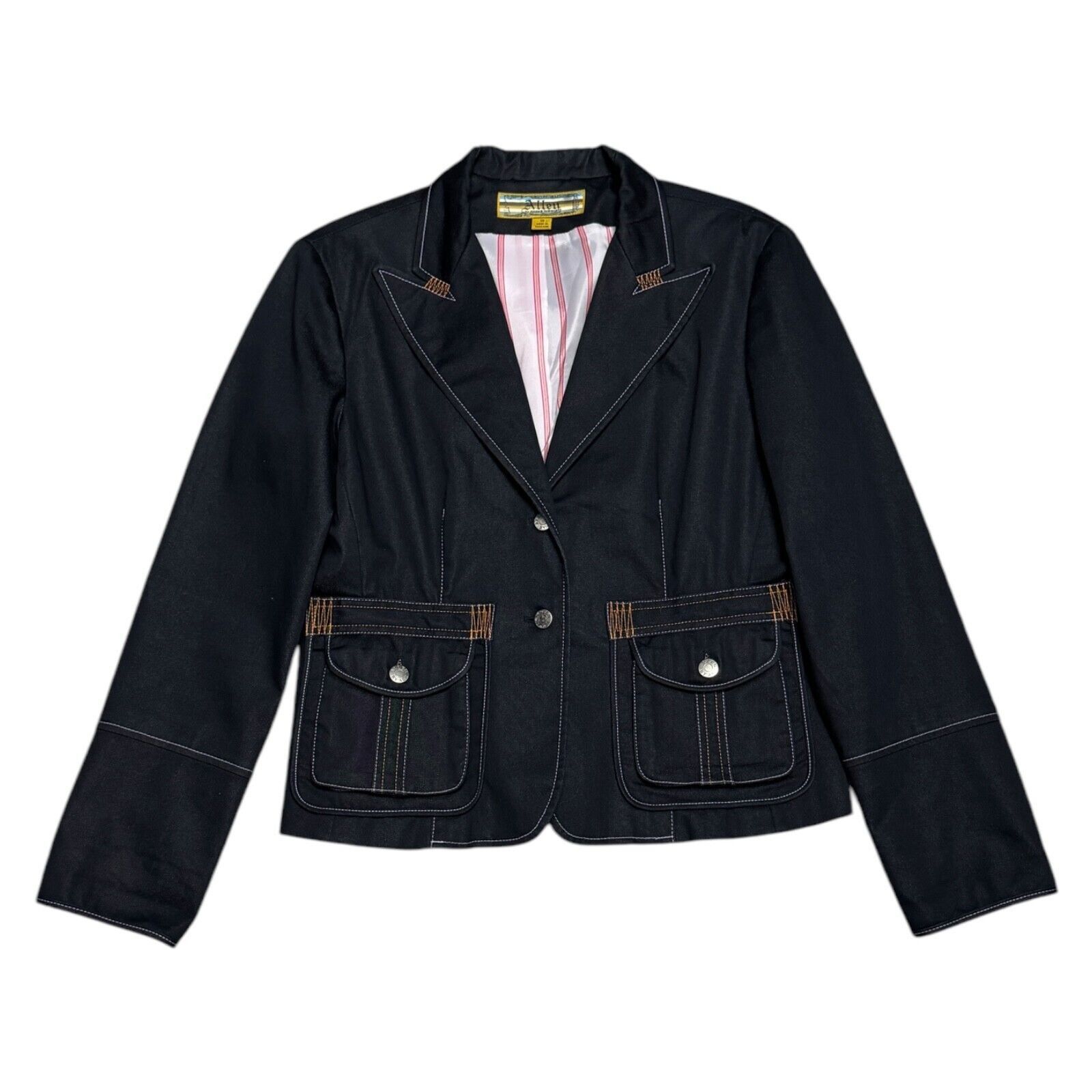Designer Allen B. Schwartz Luxury Designer Denim Blazer Jacket Size L / US 10 / IT 46 - 2 Thumbnail