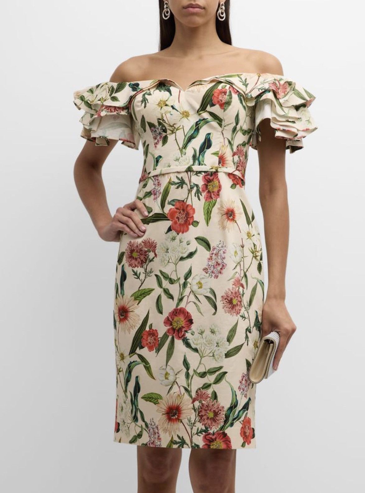 Other Teri Jon Floral Off-the-Shoulder Sheath Dress size 4 Size S / US 4 / IT 40 - 3 Thumbnail