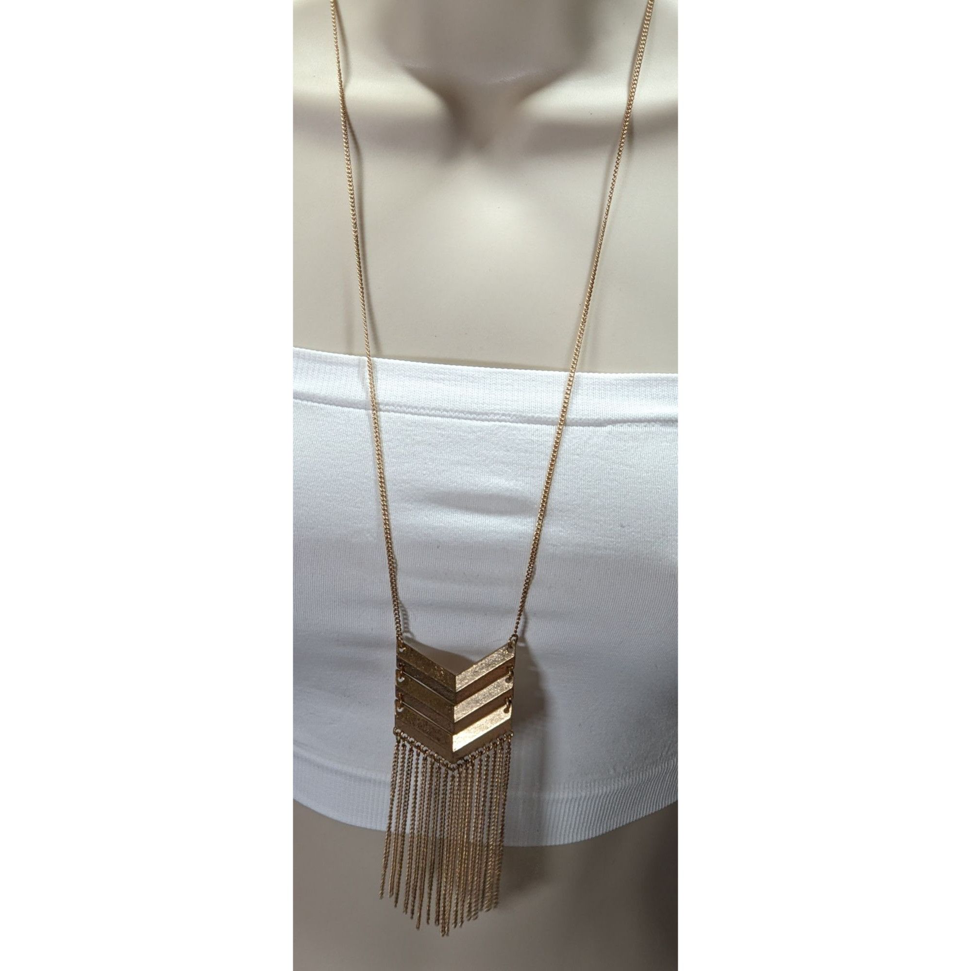 Other Chevron Gold-Tone Long Necklace With Fringe Size ONE SIZE - 1 Thumbnail