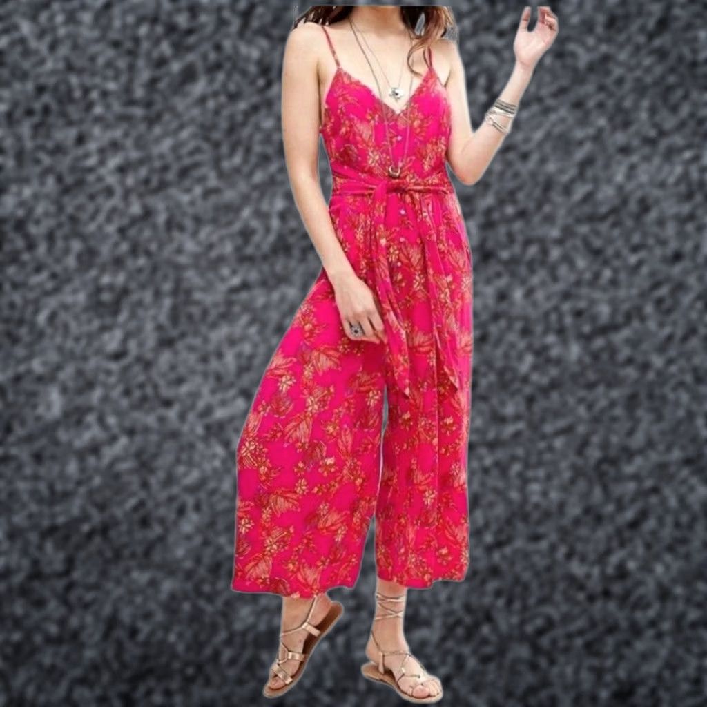 Free People Free People Women’s Jumpsuit Pink Floral Cropped Wide-leg 4 Tropical Style Summer Size 27" / US 4 / IT 40 - 1 Thumbnail