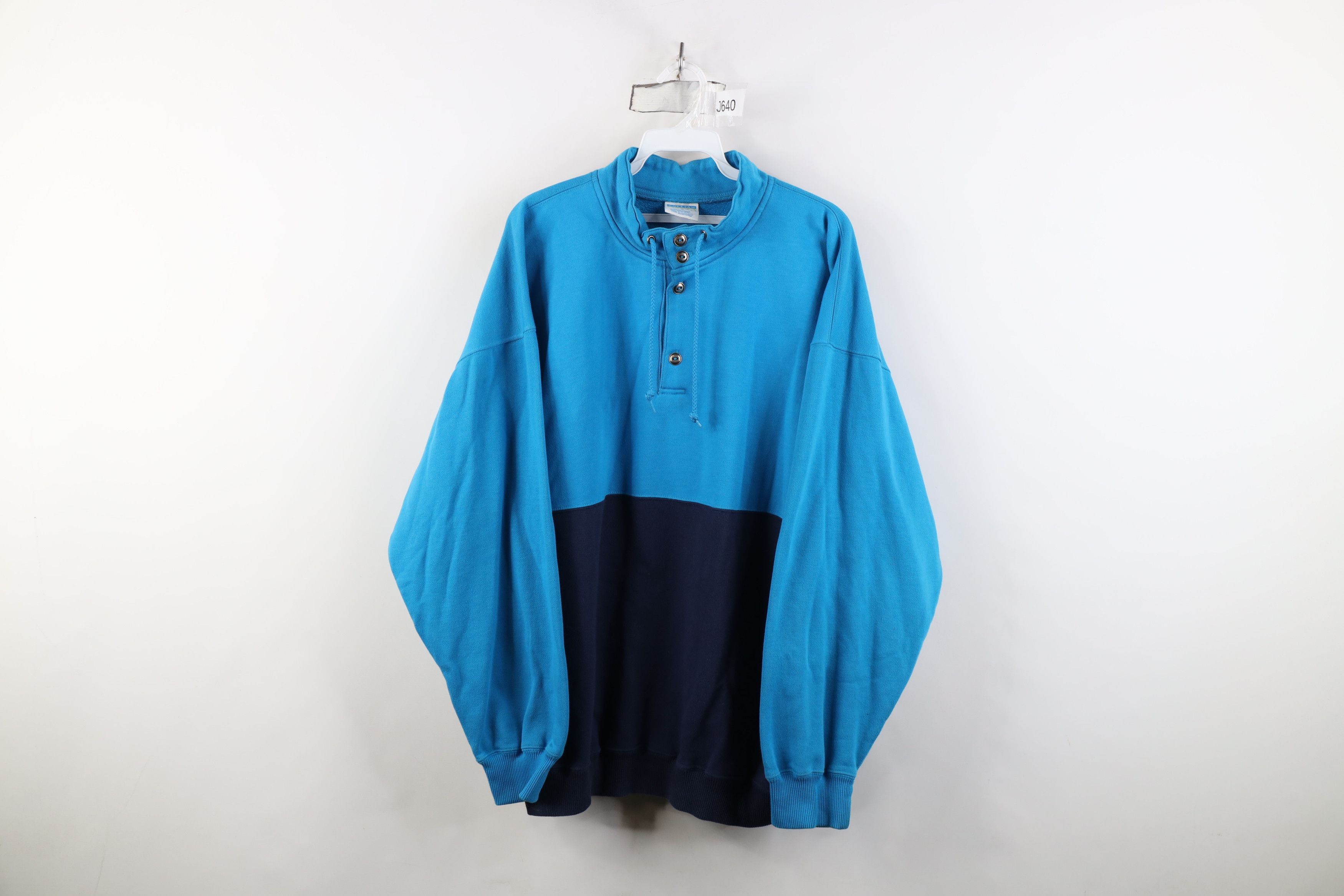 Vintage Vintage 90s Streetwear Block Baggy Henley Sweatshirt Blue Size US XL / EU 56 / 4 - 1 Thumbnail