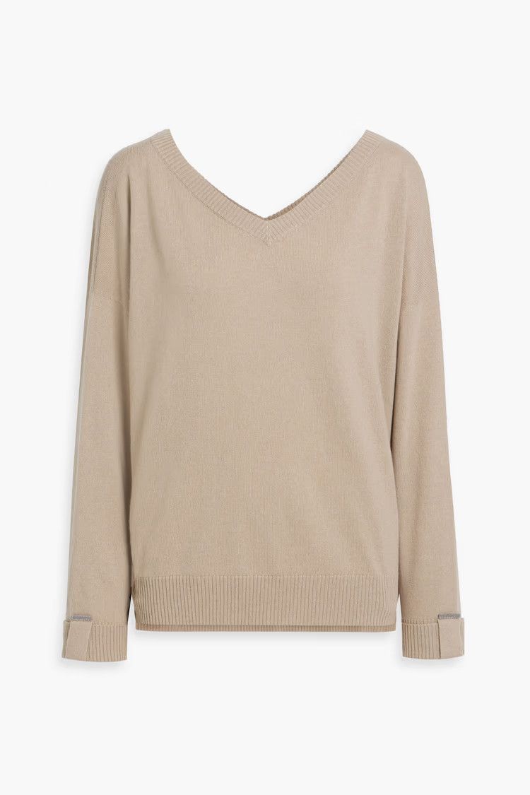 Brunello Cucinelli o1y0825 V-neck Sweater in Beige Size M / US 6-8 / IT 42-44 - 1 Thumbnail