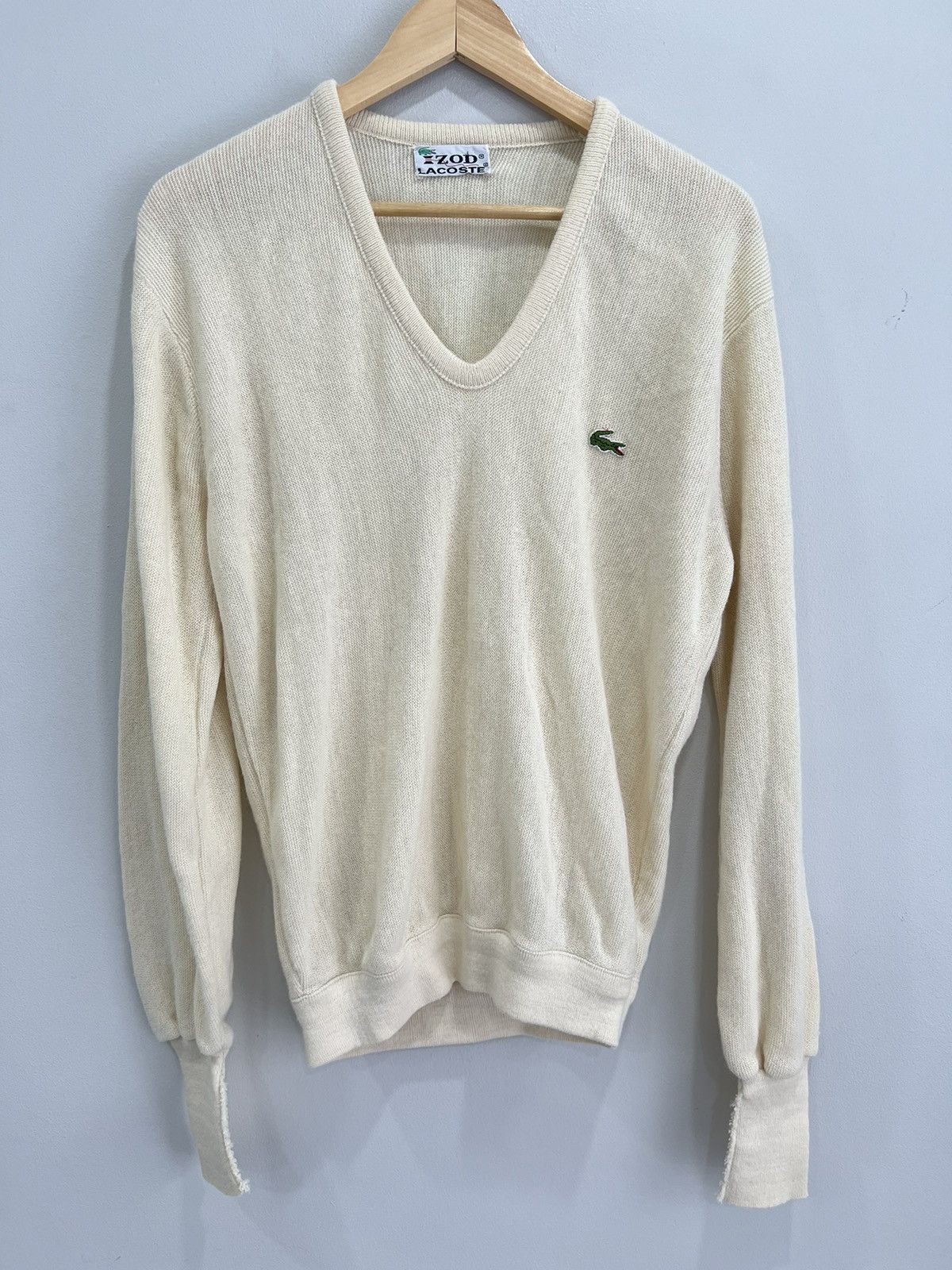 Lacoste Vintage Lacoste Cream Vneck Knit Sweater Size US M / EU 48-50 / 2 - 1 Thumbnail