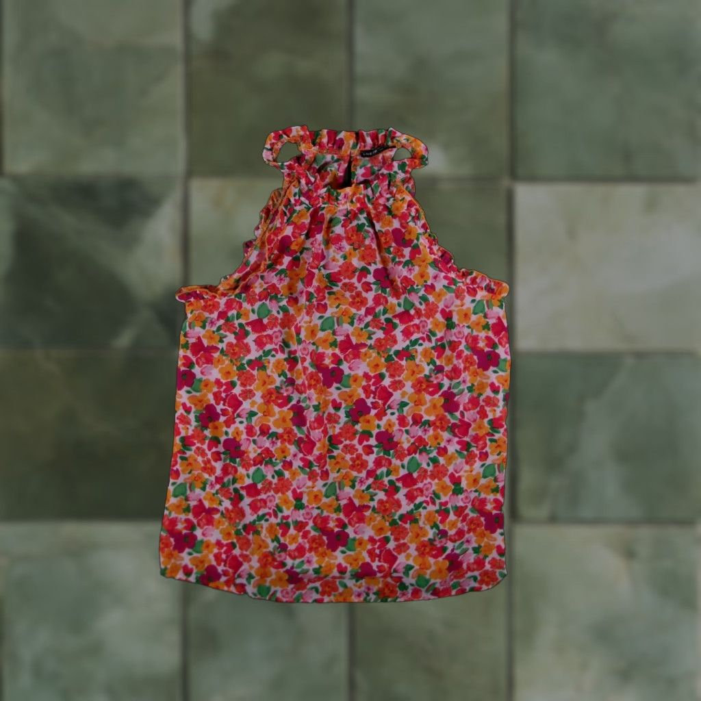 Shein Top Womens Medium Tunic Ditzy Floral Ruffle Halter Costal Beachy Resort Causal Size M / US 6-8 / IT 42-44 - 1 Thumbnail
