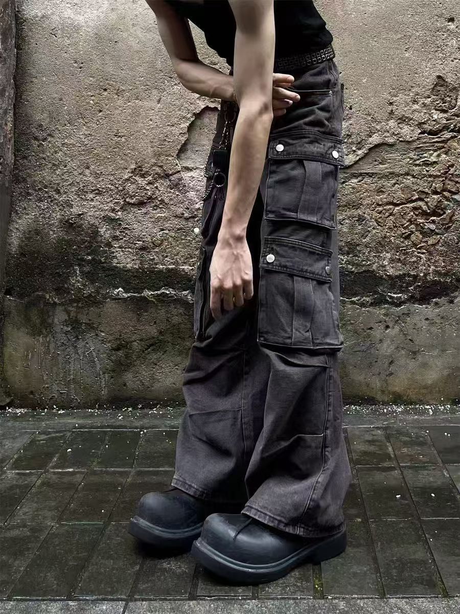 Japanese Brand × Jean Washed multi-pocket straight-leg workwear street jeans Size US 32 / EU 48 - 2 Thumbnail