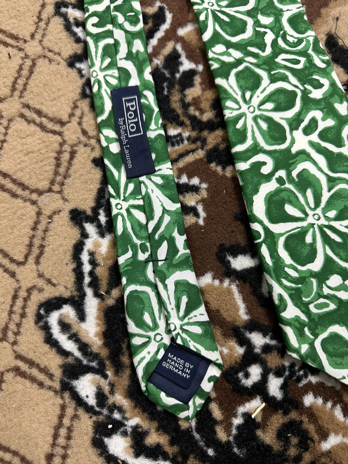 Handmade × Polo Ralph Lauren × Vintage Ralph Lauren Polo Green Floral Tie Silk Handmade Vintage Size ONE SIZE - 10 Thumbnail