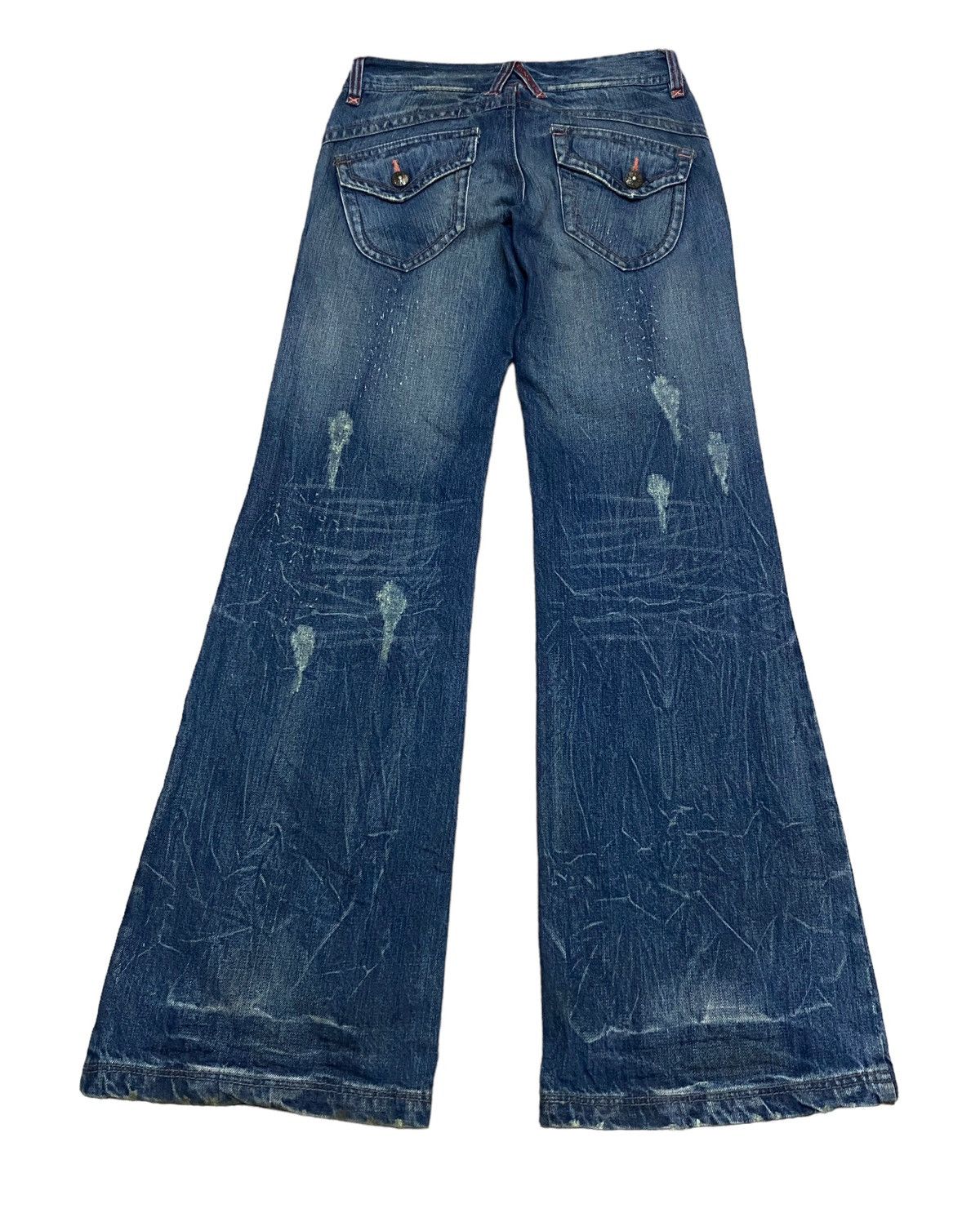 Le Grande Bleu (L.G.B.) Rare Design Vintage Brand Casse Ripped Flared Jeans 2000s Size US 30 / EU 46 - 2 Thumbnail
