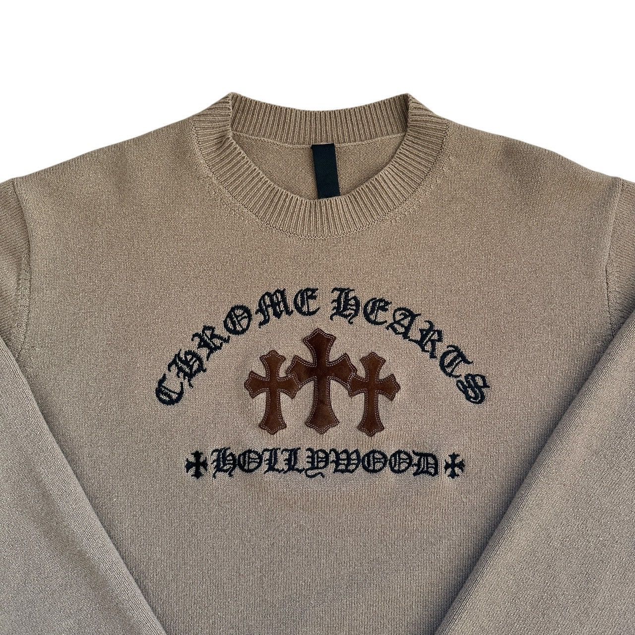 Chrome Hearts cashmere sweater Red Cross fleur leather patch