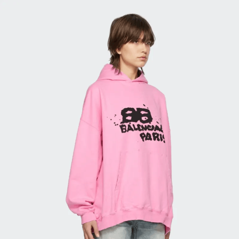 Balenciaga o1mt1gz0125 Hand-Drawn BB Icon Hoodie Large Fit in Pink Size XXS / US 00 / IT 34 - 2 Thumbnail