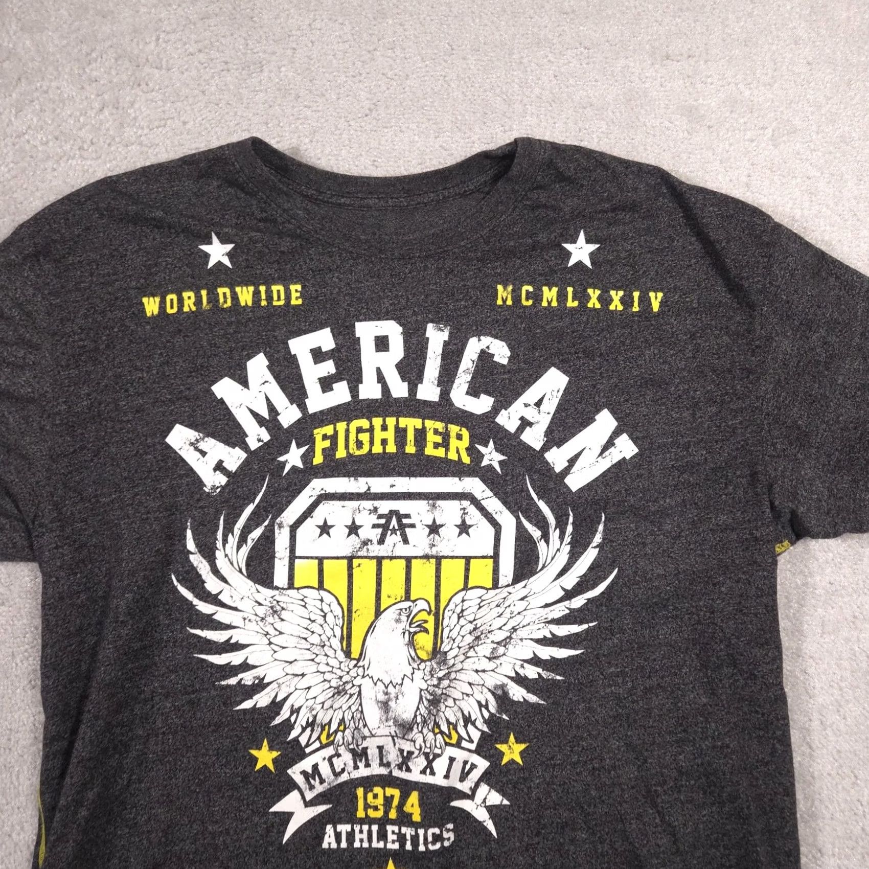 Vintage American Fighter Shirt Mens 3XL Gray Eagle Shield Graphic Tee Athletic Tagless Shirt Mens 3XL Gray Eagle Shield Graphic Tee Athletic Tagless Size US XXL / EU 58 / 5 - 3 Thumbnail