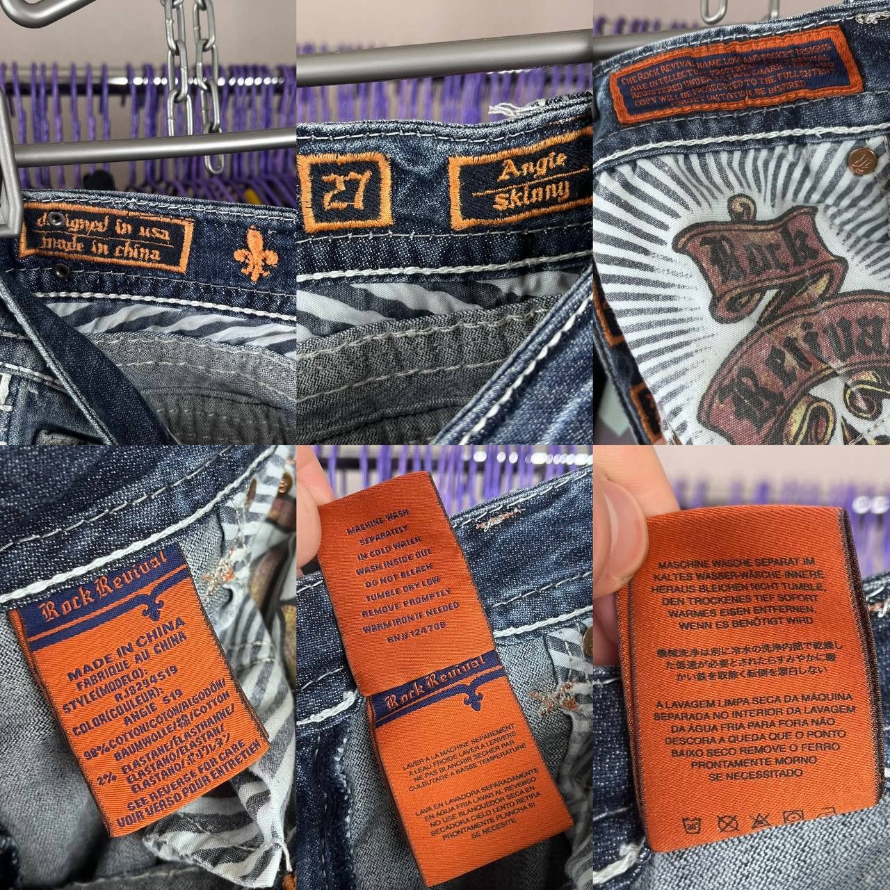 Rock Revival Vintage Rock Revival Printed Blue Denim Skinny Pants Y2K Size 29" - 14 Thumbnail