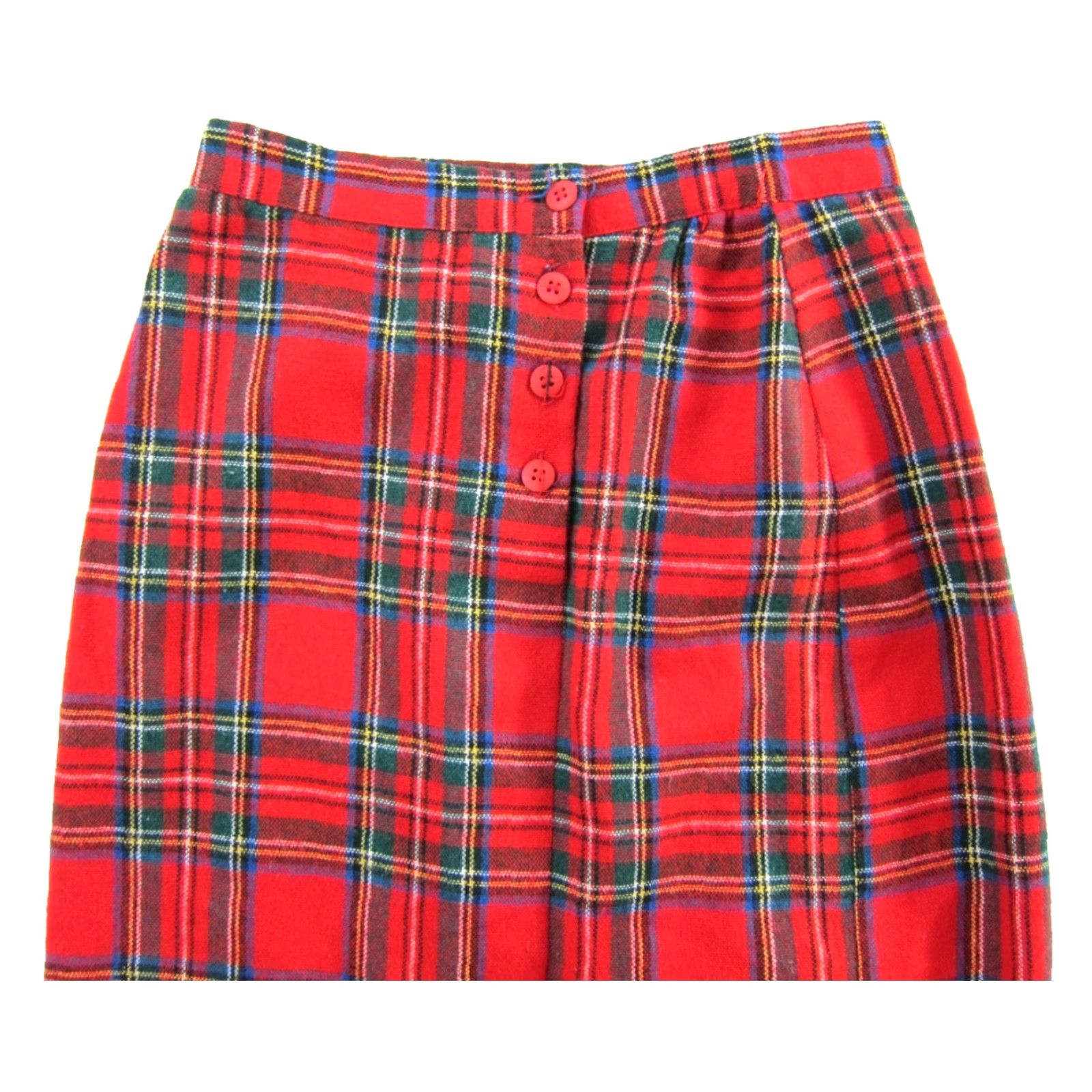 Vintage VINTAGE Nanci Jennifer Canada Wool Red Green Blue Plaid Button Pencil Skirt XS Size 26" / US 2 / IT 38 - 4 Thumbnail