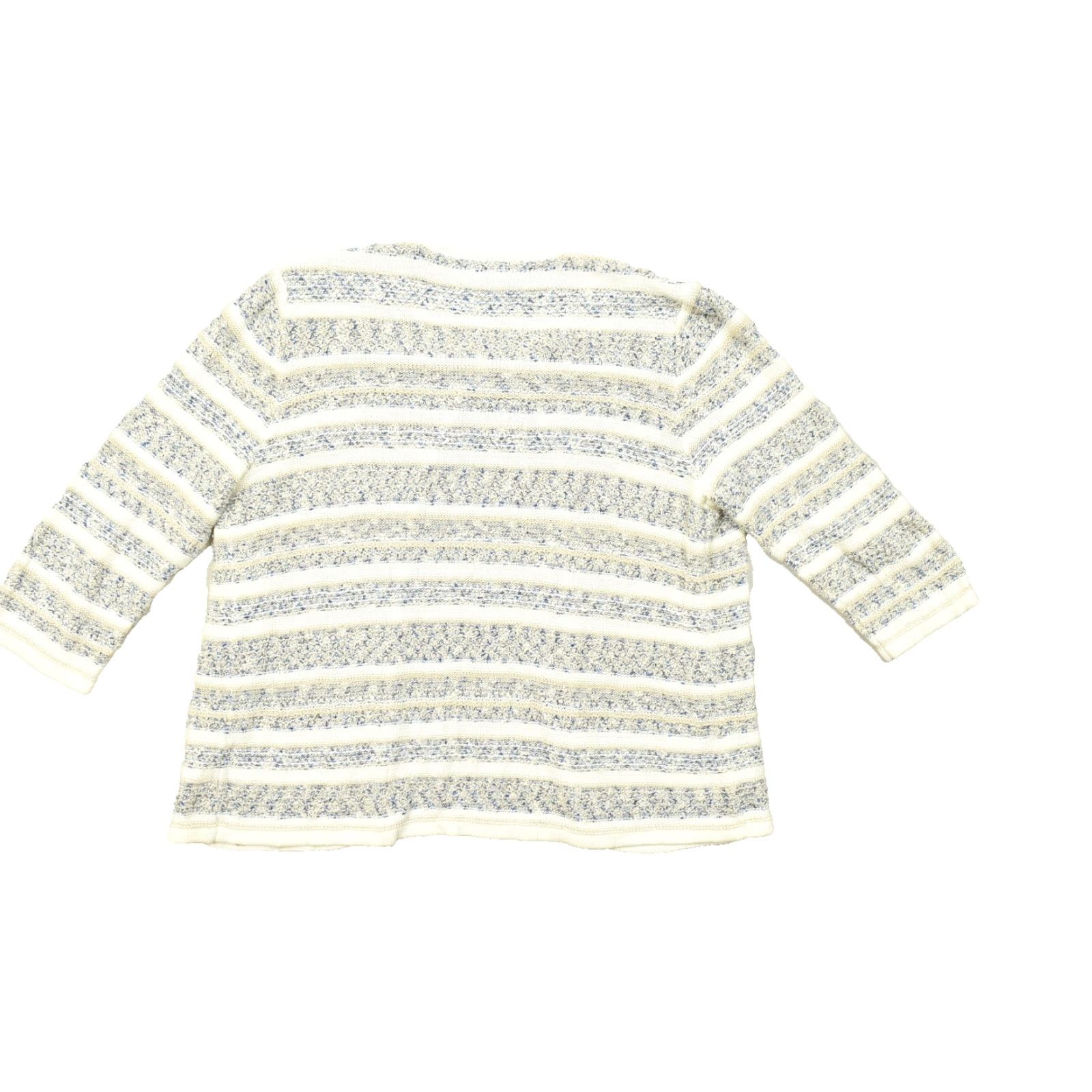 Vintage Chico's Cardigan Women Open Front Fringe Trim Striped Knit Blue Cream Size 3 Sweater - Regular Fit, Crew Neck, Long Sleeve Size XS / US 0-2 / IT 36-38 - 2 Thumbnail
