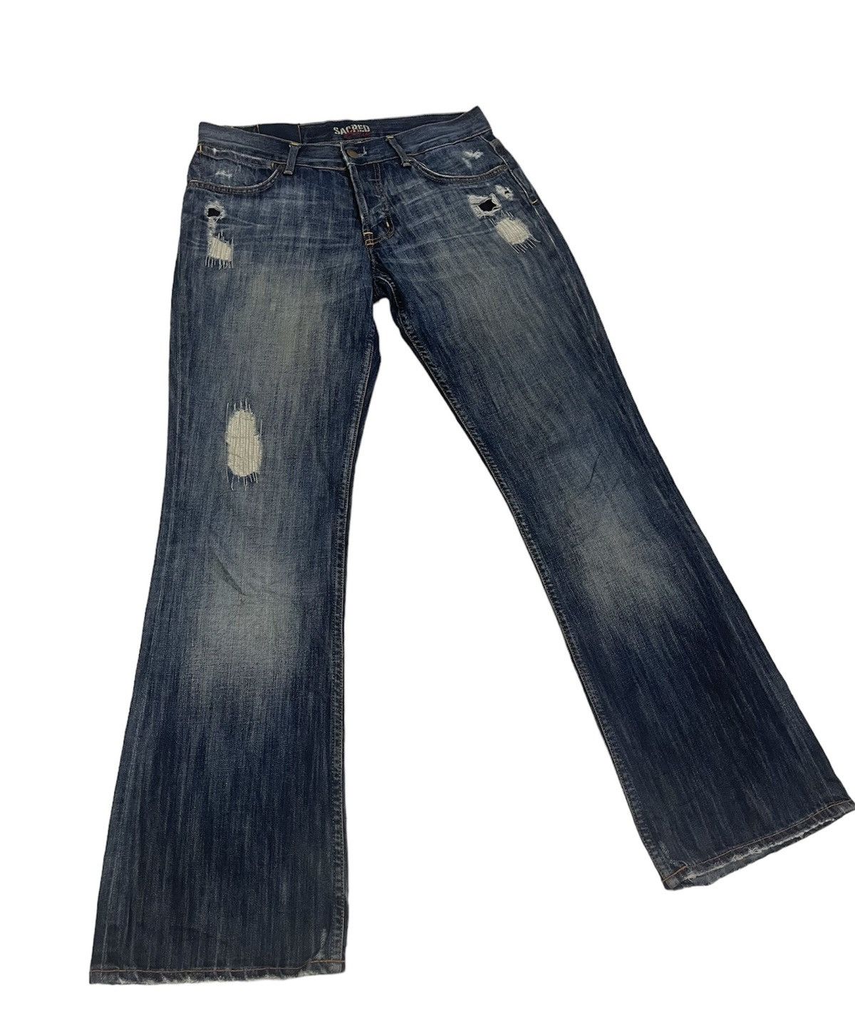 Japanese Brand 90’s FLARE DENIM BOOT CUT DISTRESSED STREETWEAR Size US 31 - 1 Thumbnail