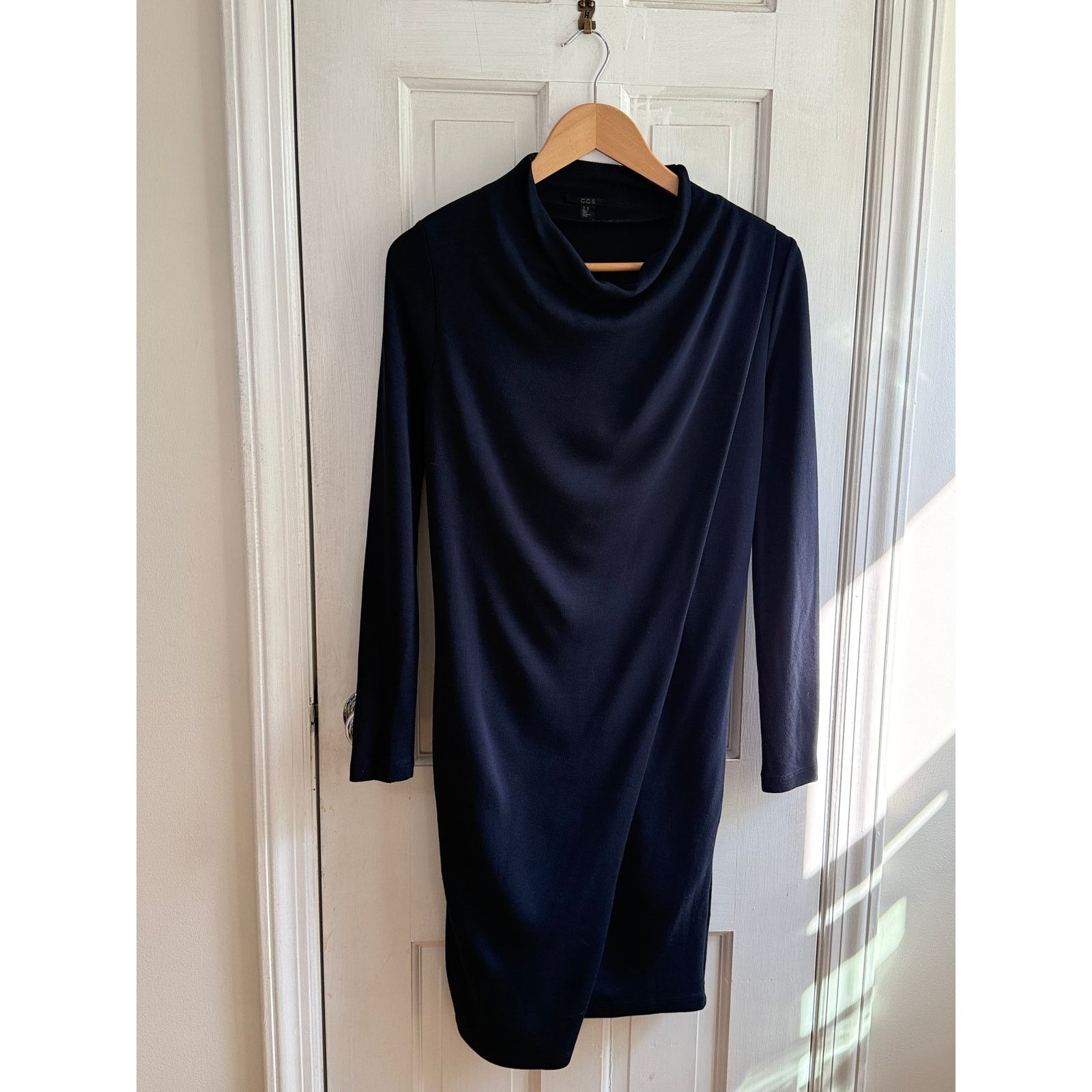 Cos COS Navy Blue Draped Front Cowl Long Sleeve Tunic Dress XS Size XS / US 0-2 / IT 36-38 - 1 Thumbnail