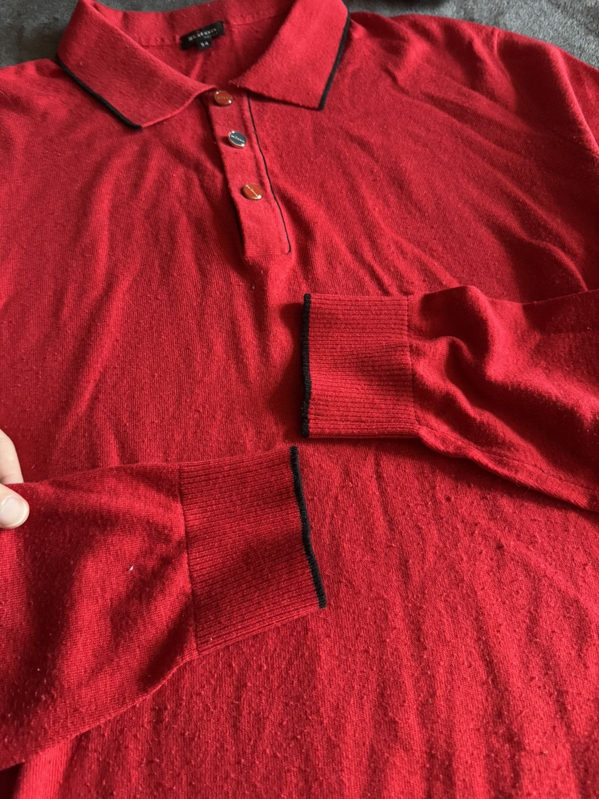 Kiton Kiton mens polo long sleeve wool red Size US XL / EU 56 / 4 - 9 Thumbnail
