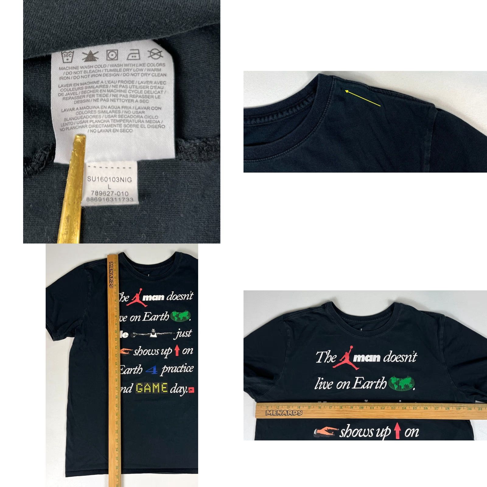 Jordan Brand Nike Jordan Men's T-Shirt - Greatest On Earth - Crew Neck Short Sleeve - Size L - Black - 2016 Release Size US L / EU 52-54 / 3 - 8 Thumbnail