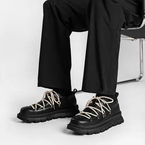 VIBE Men's Platform Leather Shoes, Rivet Detail Size US 10 / EU 43 - 3 Thumbnail