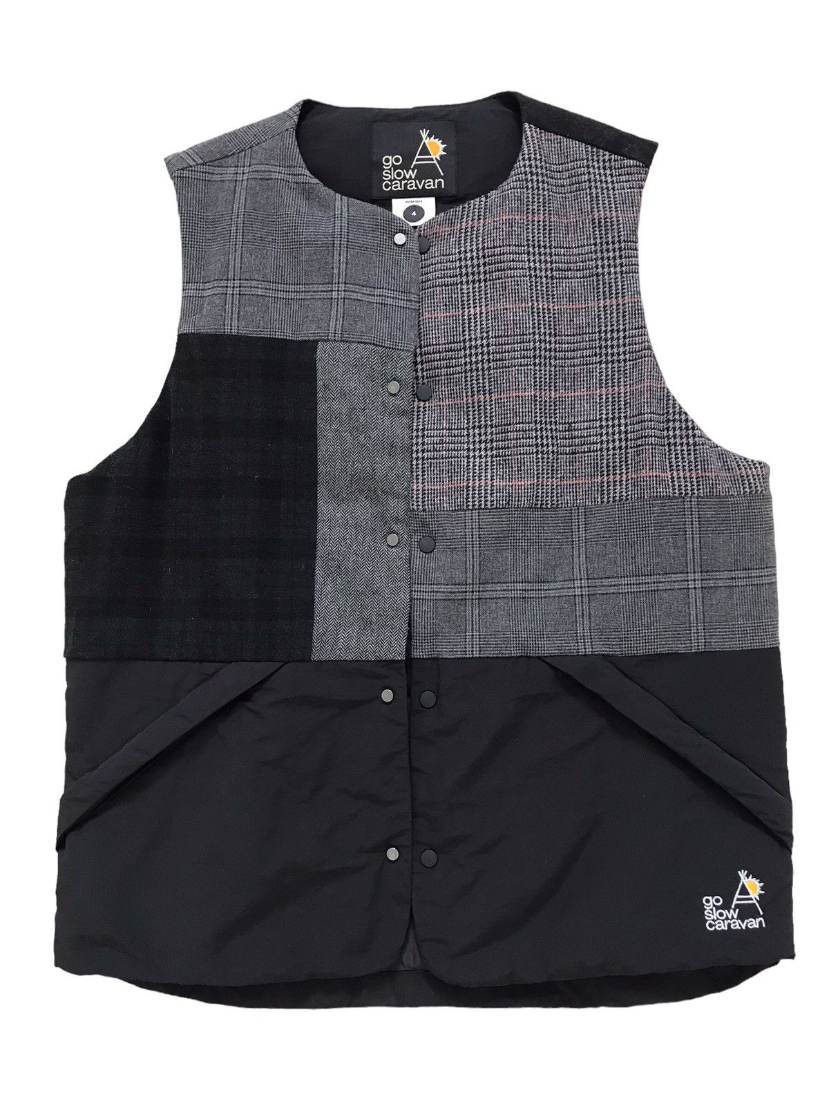 image of Go Slow Caravan Patchwork Down Vest Jacket in Black, Men's (Size Large)