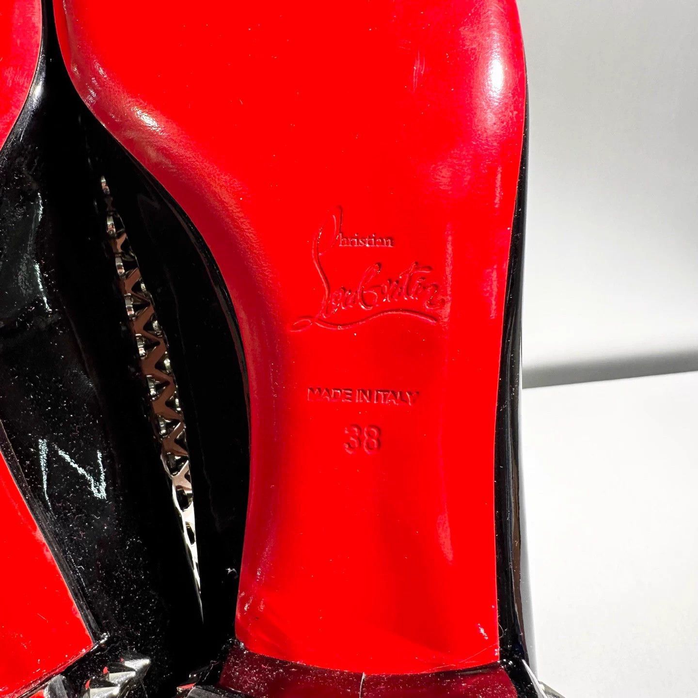 Christian Louboutin CL Black Patent Leather Riveted Flats Size 38 Size US 7 / IT 37 - 7 Thumbnail
