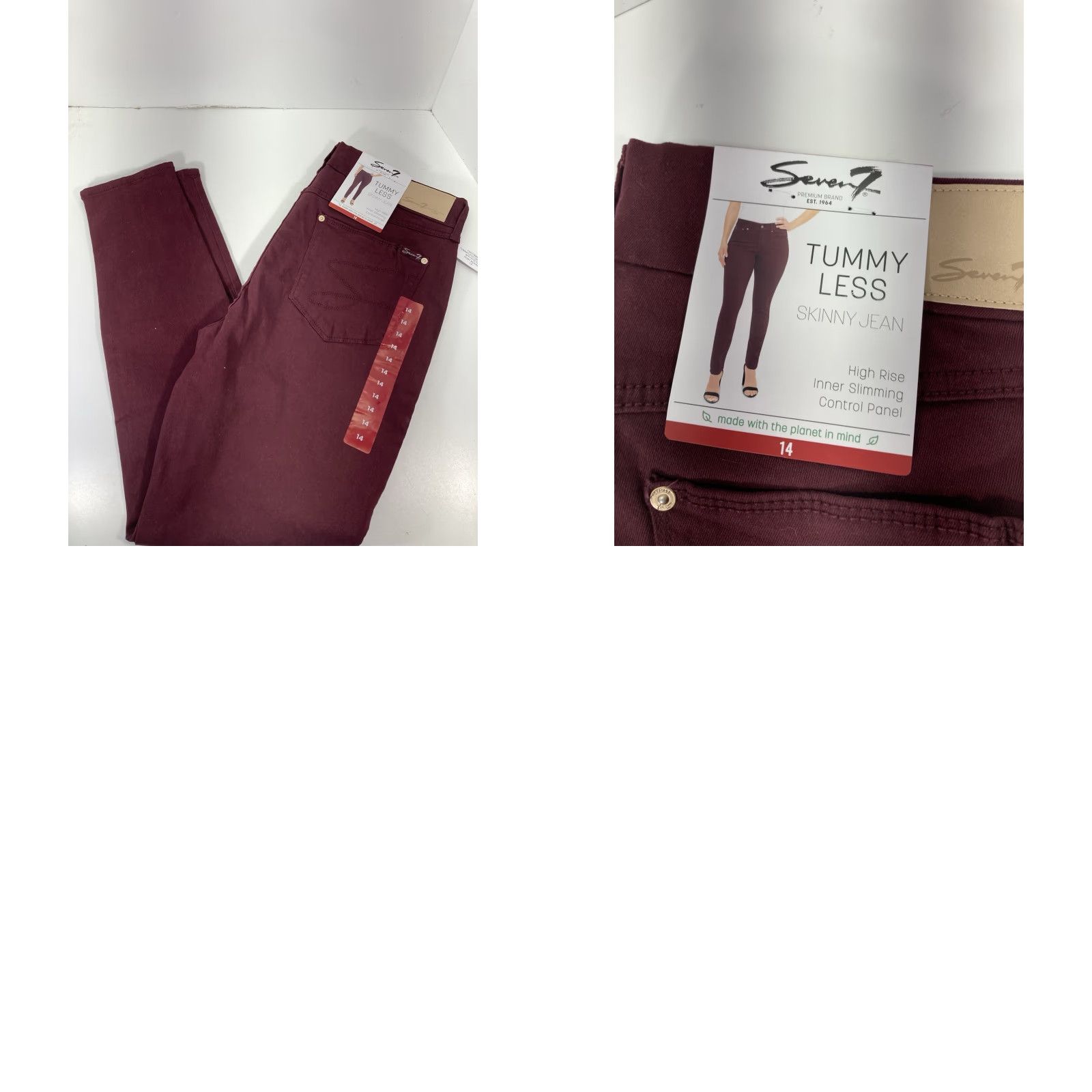 Vintage **Seven7 Women's Skinny Jeans Maroon High Rise Stretch 14 32X31 NWT** User: **Seven7 Women's Skinny Jeans Maroon High Rise Stretch Size 14 NWT** Size 36" / US 14 / IT 50 - 9 Thumbnail