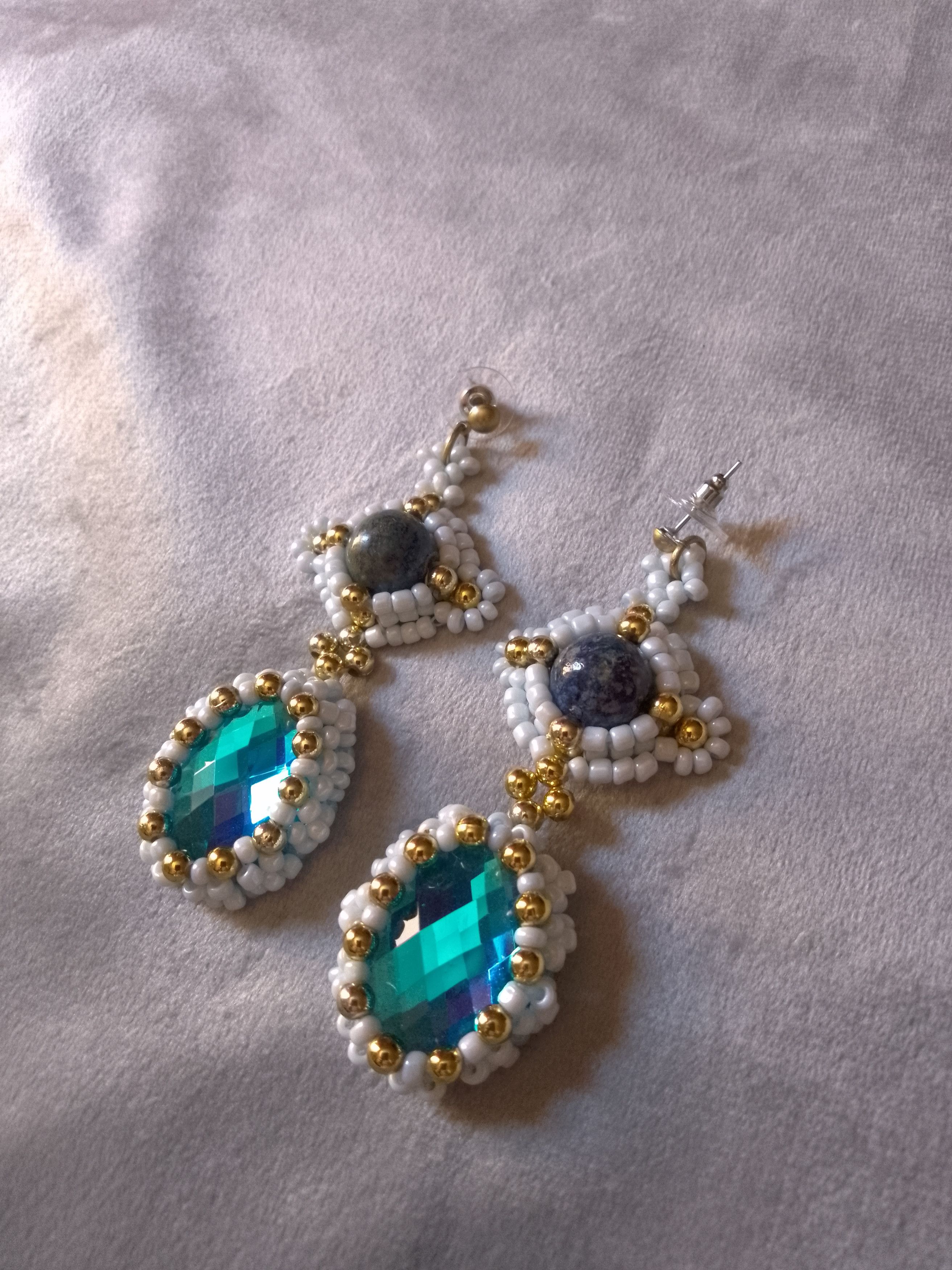 Handmade Earrings Zircon hard Lapis Lazuli gemstones Vintage style Size ONE SIZE - 1 Thumbnail
