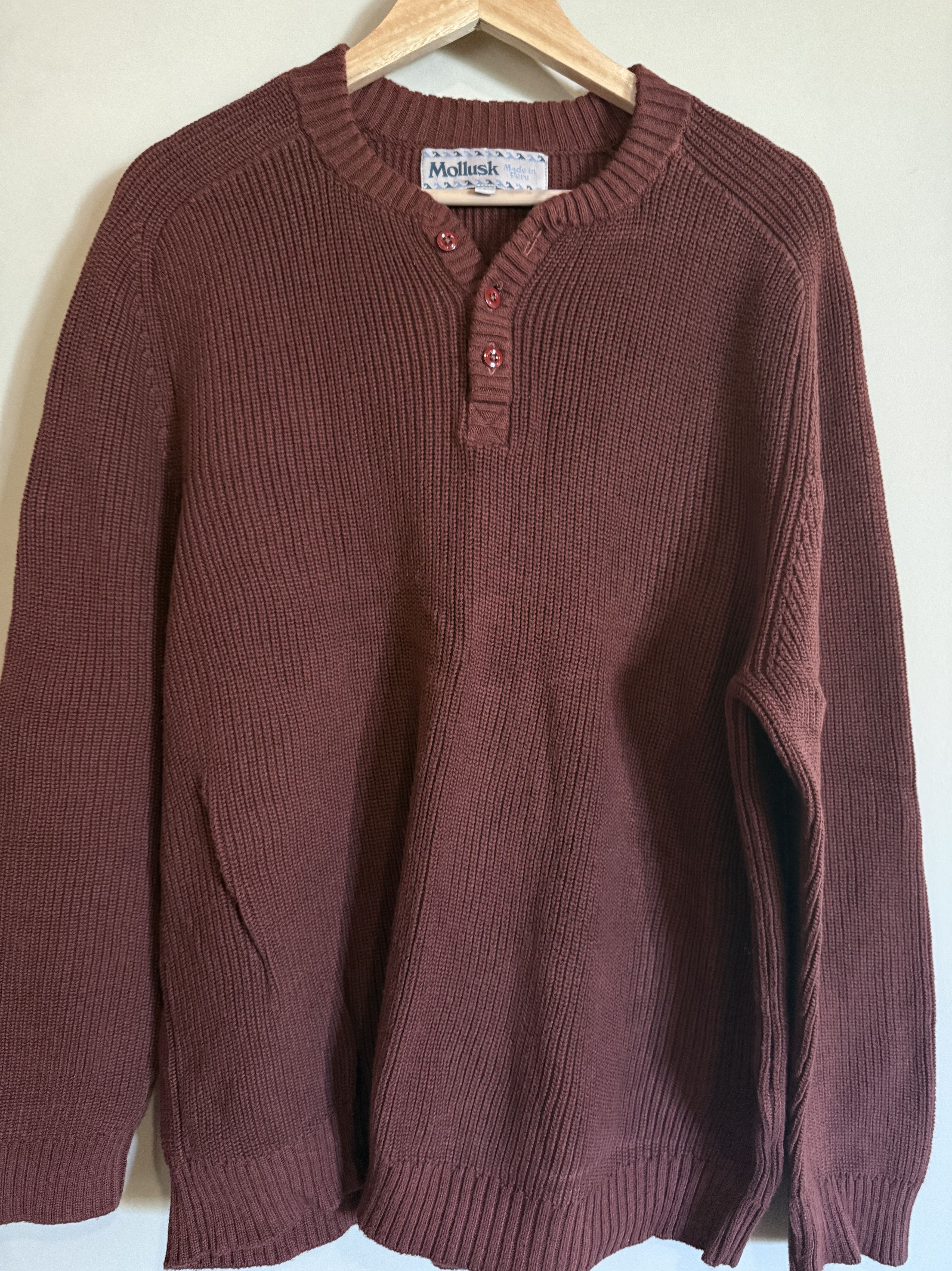 Mollusk Mollusk Brick Red Cotton Henly Sweaterl, Men's Large Size US L / EU 52-54 / 3 - 1 Thumbnail