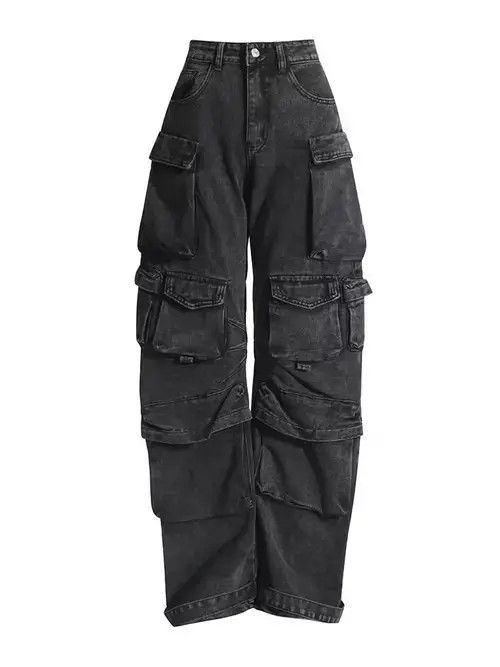 Other High Waist Patchwork Pockets Solid Minimalist Denim Trousers Size US 27 - 4 Thumbnail