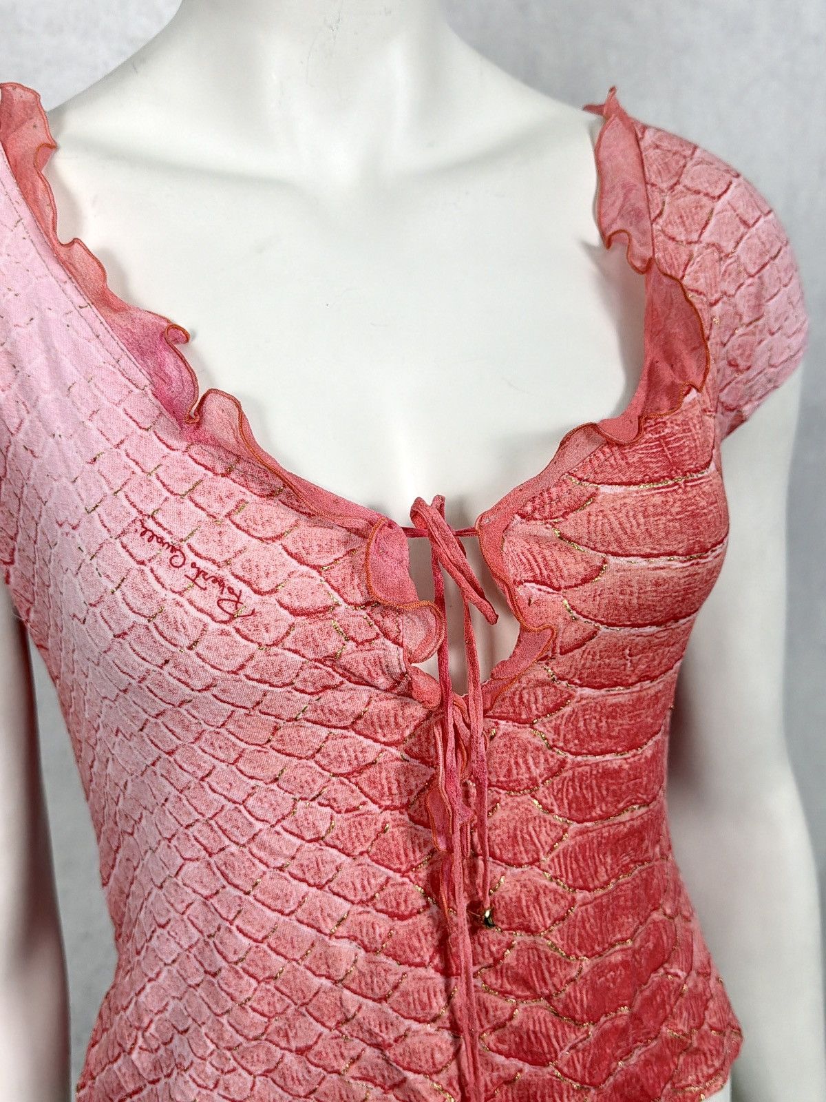 Roberto Cavalli Roberto Cavalli 1990’s Ruffled Reptile Scale Print Lace Top Size M / US 6-8 / IT 42-44 - 4 Thumbnail