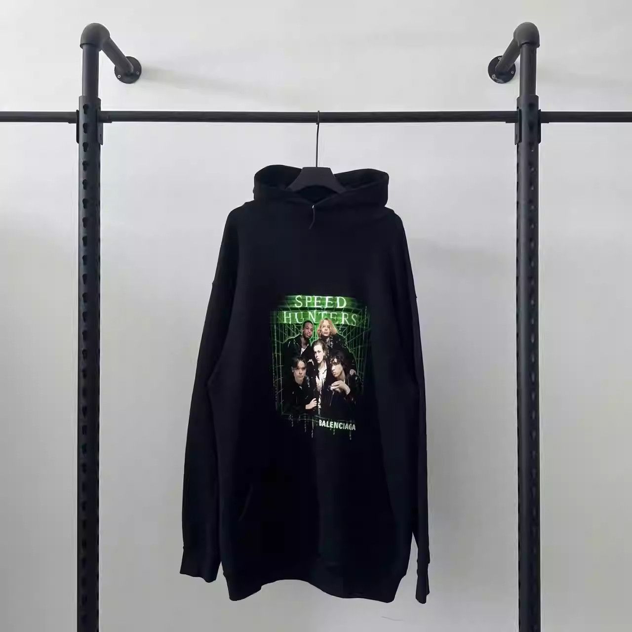 image of Balenciaga Ss19 Speedhunters Matrix Print Hoodie in Black, Men's (Size Small)