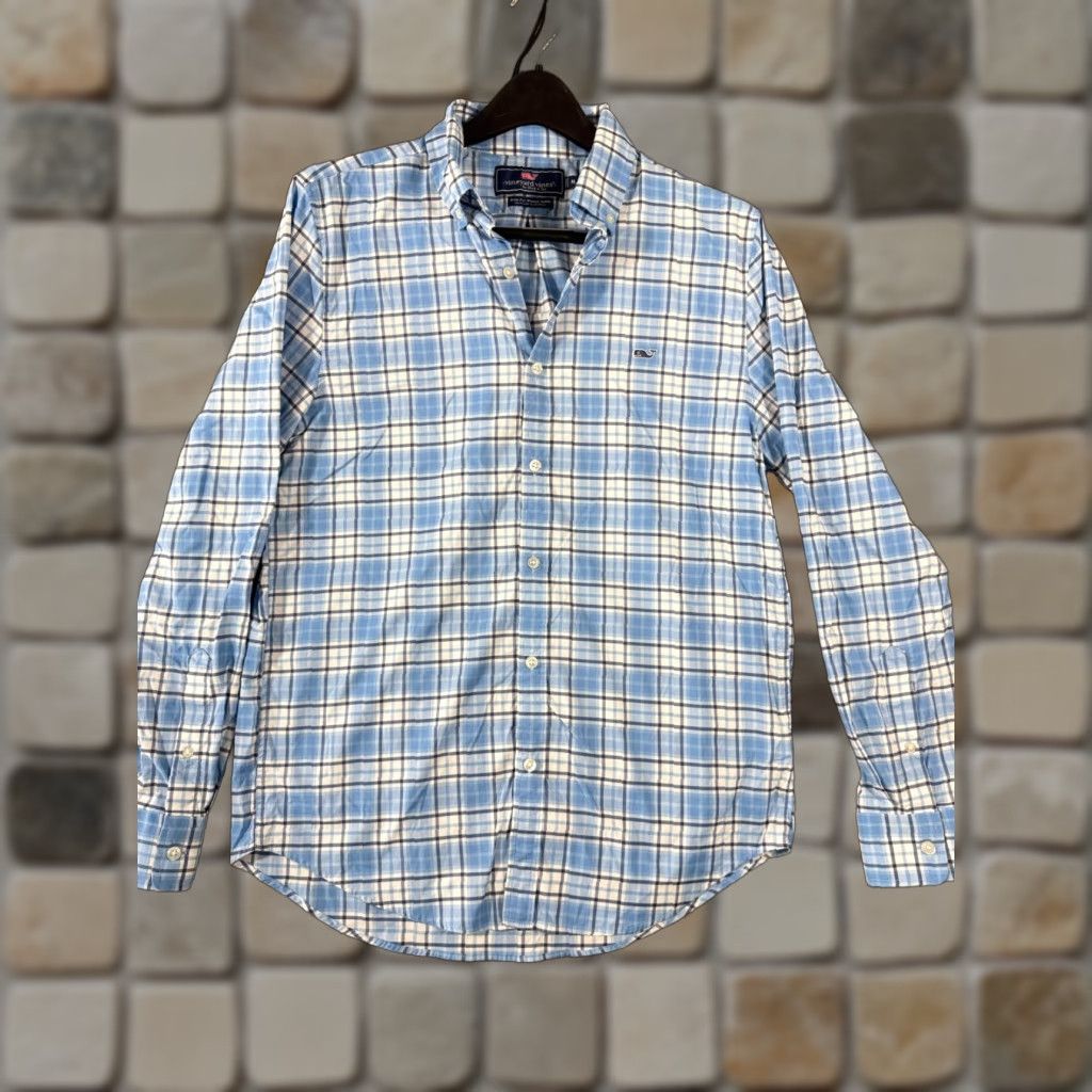 Vineyard Vines Vineyard Vines Whale Shirt Mens M White Blue Plaid Slim Fit Stretch Button-Down Size US M / EU 48-50 / 2 - 1 Thumbnail