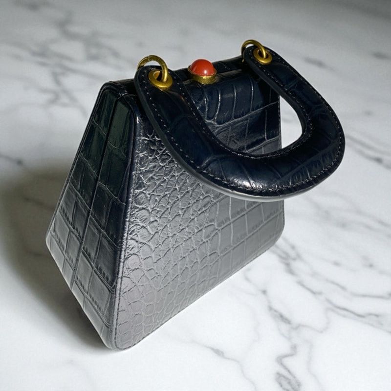 Staud STAUD Kenny Croc-Embossed Leather Top Handle Bag - Black Size ONE SIZE - 6 Thumbnail