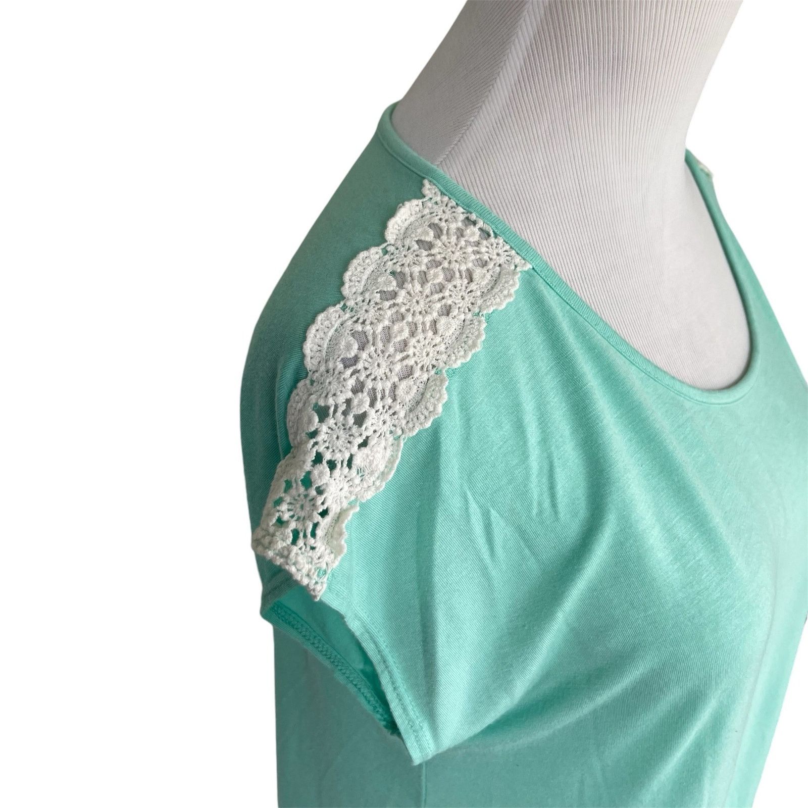 Other S Mint Green Short Sleeve Blouse Off White Lace Accent Trim Size S / US 4 / IT 40 - 6 Thumbnail