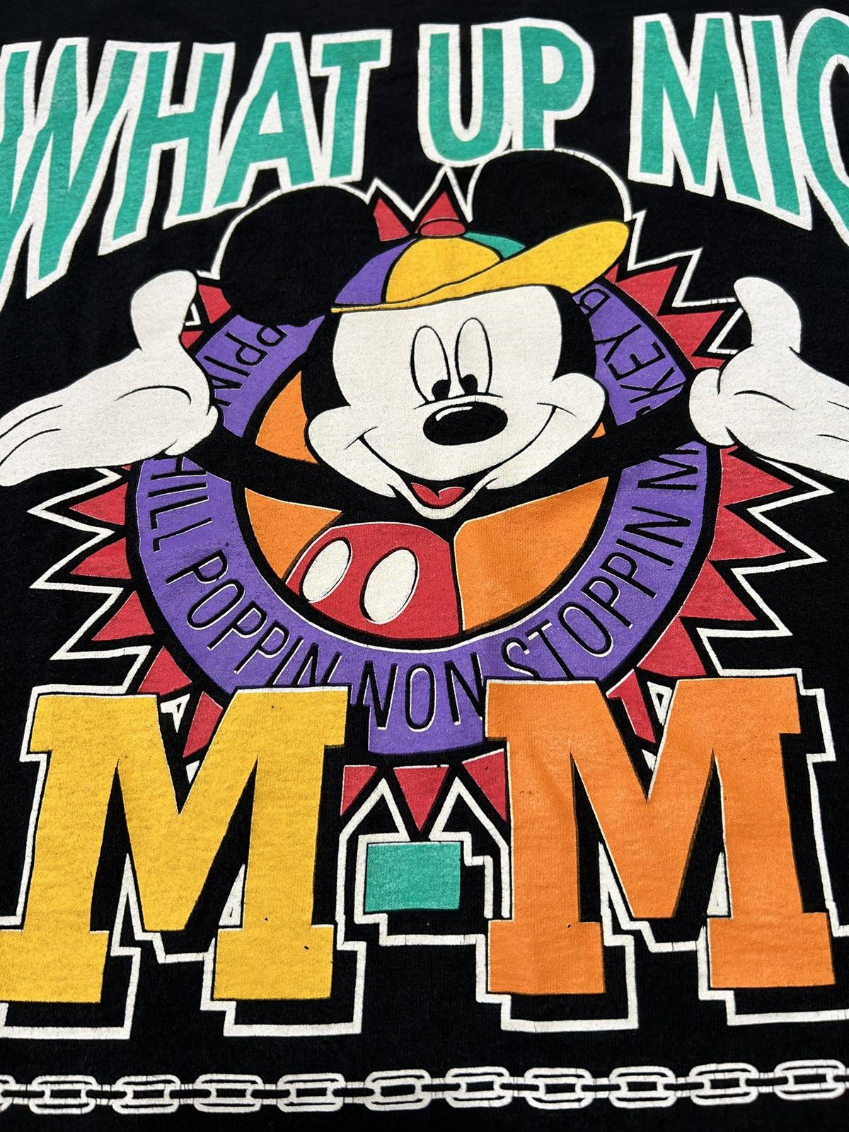 Mickey Mouse × Vintage 1990s Mickey By Jerry Leigh “What Up Mic” T-Shirt Size US L / EU 52-54 / 3 - 4 Thumbnail