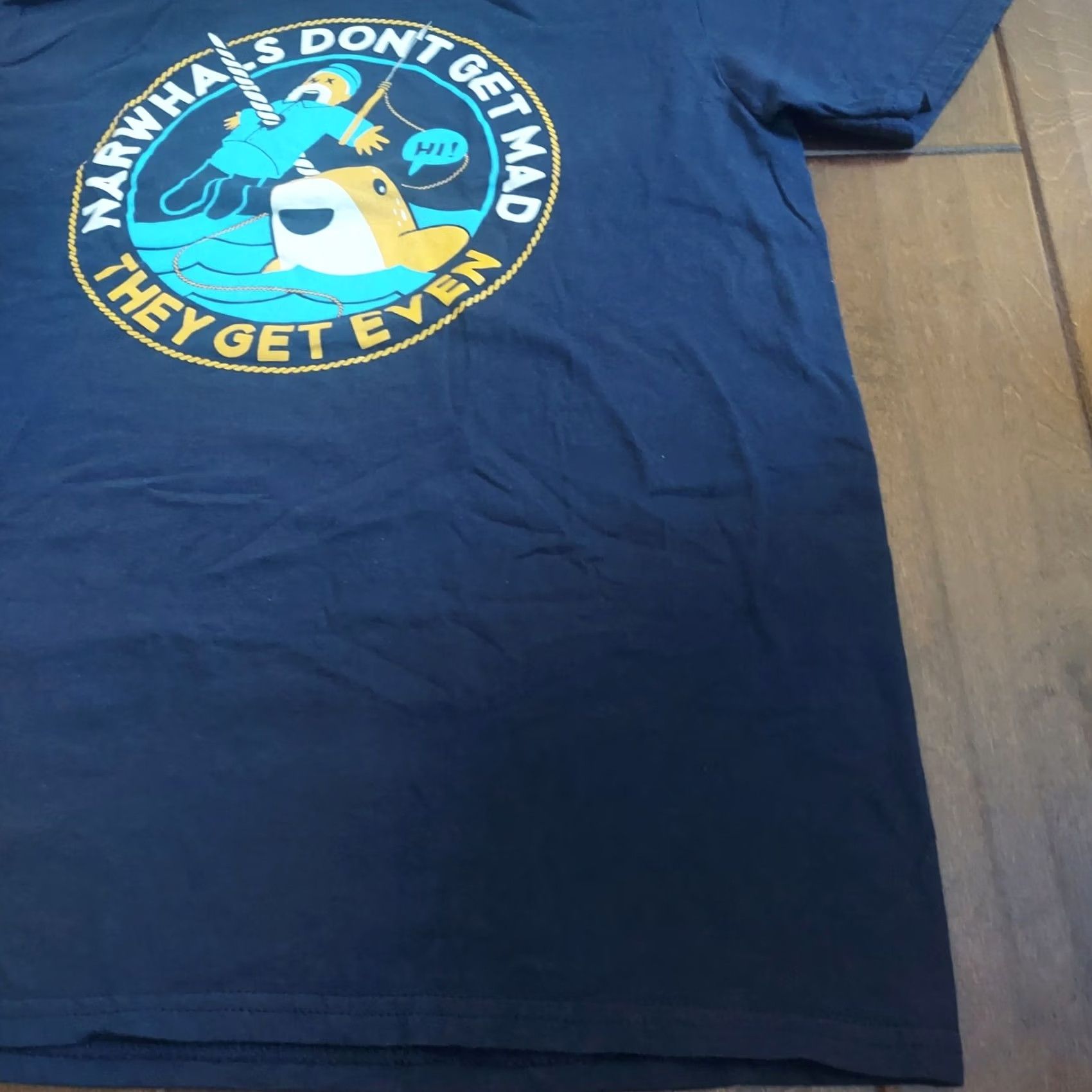 Vintage Snorg Tee Men's Blue Narwhales Don't Get Mad They Get Even Graphic T-Shirt Sz M Size US M / EU 48-50 / 2 - 4 Thumbnail