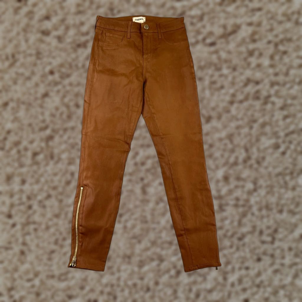 L'AGENCE L'agence L'agence Jeans Women 26 Brown Skinny Ankle Zip Leather Look Denim 5-Pocket Design Vintage No Size 26" / US 2 / IT 38 - 1 Thumbnail