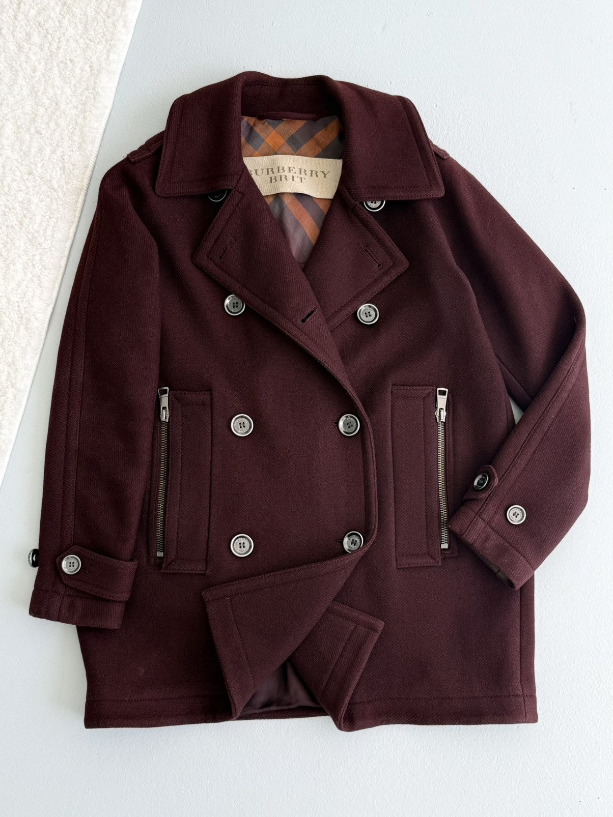 Burberry Burberry Brit Burgundy Wool Peacoat Double Breasted Coat Size S / US 4 / IT 40 - 2 Thumbnail