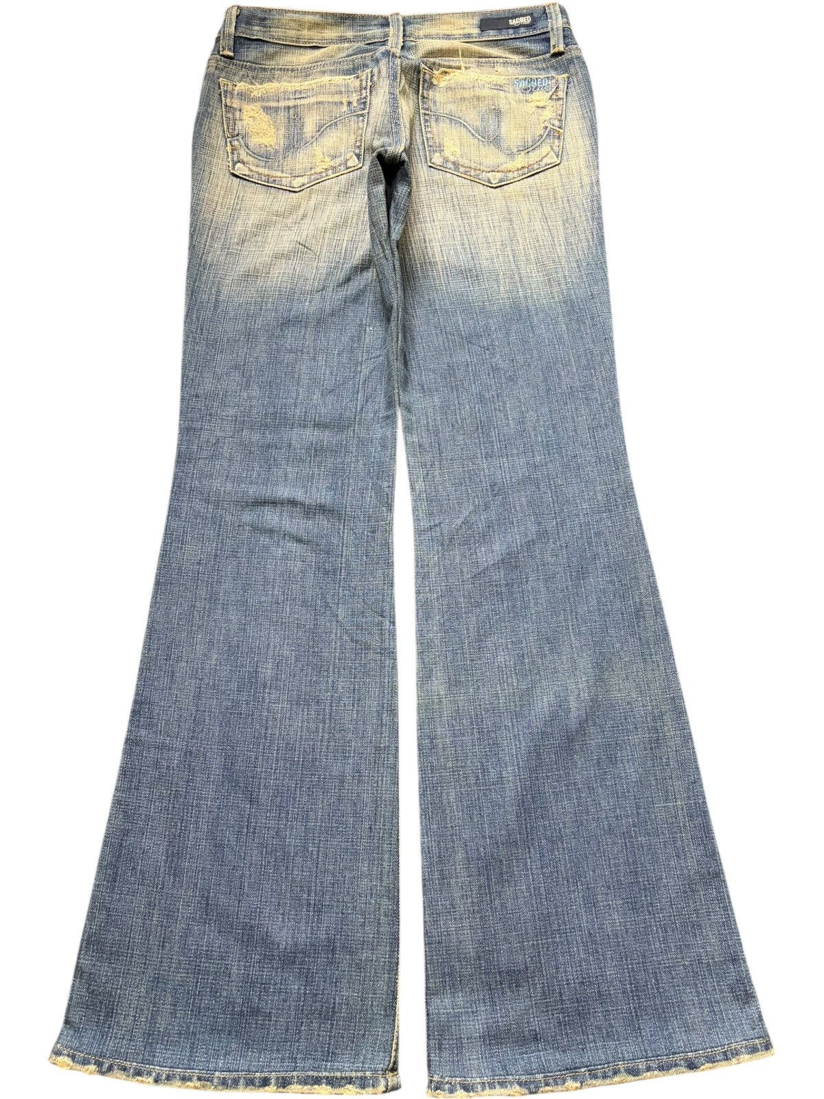 Edwin Vintage Sacred Blue Checkered Distress Low Rise Flare Jeans Size 28" / US 6 / IT 42 - 2 Thumbnail
