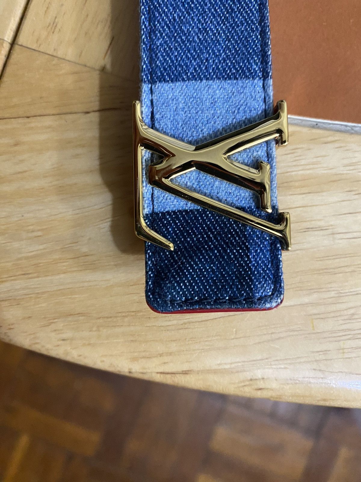 Louis Vuitton Unisex LOUIS VUITTON DENIM/RED BELT GOLD TONE HARDWARE, Size ONE SIZE - 2 Thumbnail