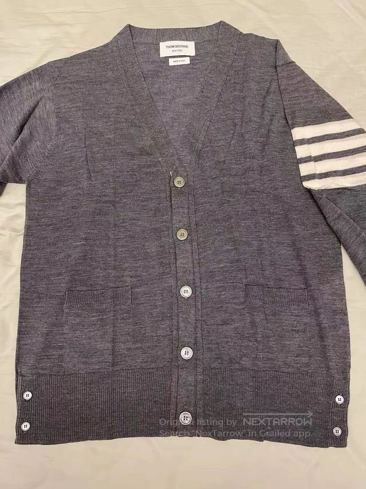 Thom Browne Thom Browne Gray Wool Cardigan with Stripes. Size US S / EU 44-46 / 1 - 7 Thumbnail