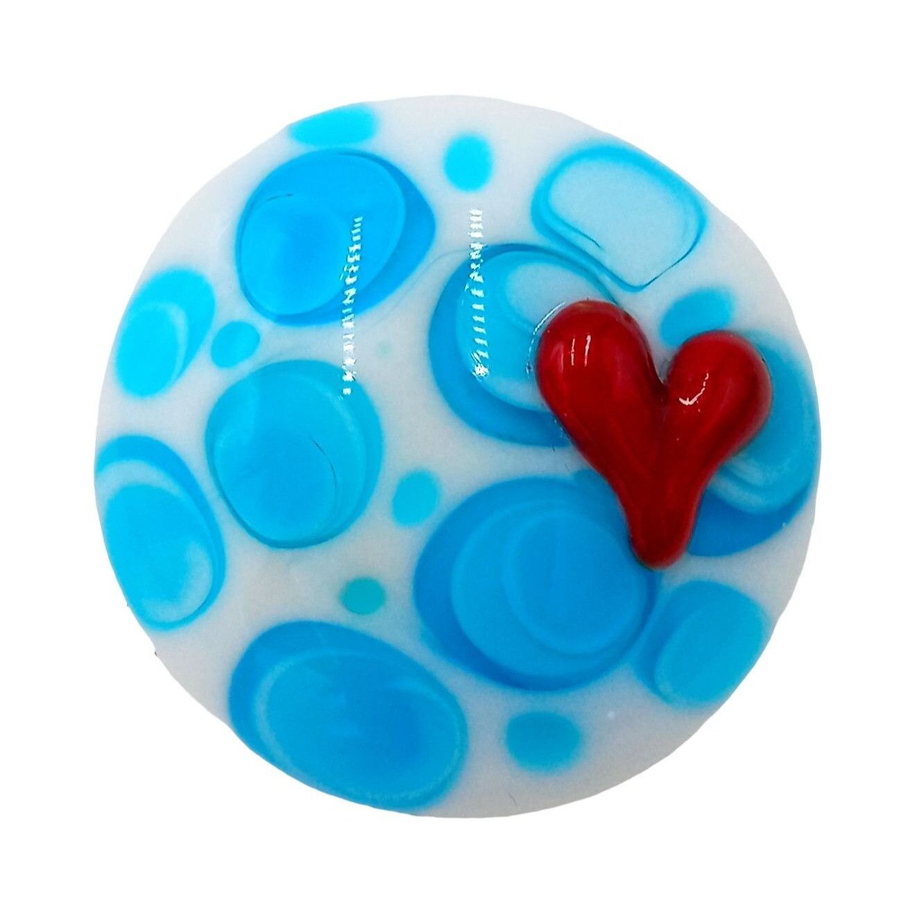 Handmade Abstract Glass Art Brooch Red Heart Blue White Circles Pin A Size ONE SIZE - 1 Thumbnail