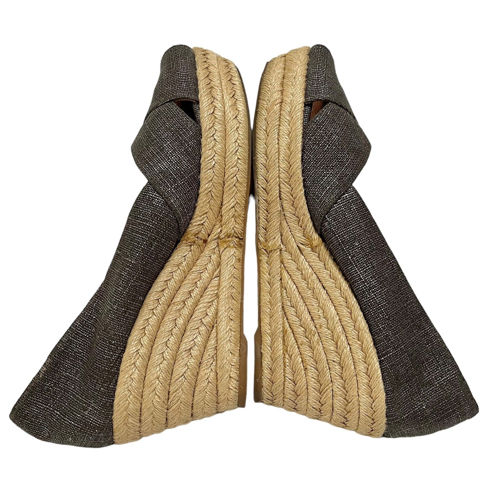 Tory Burch Tory Burch Filipa Pewter Linen Espadrille Wedges Heels Size US 9.5 / IT 39.5 - 8 Thumbnail