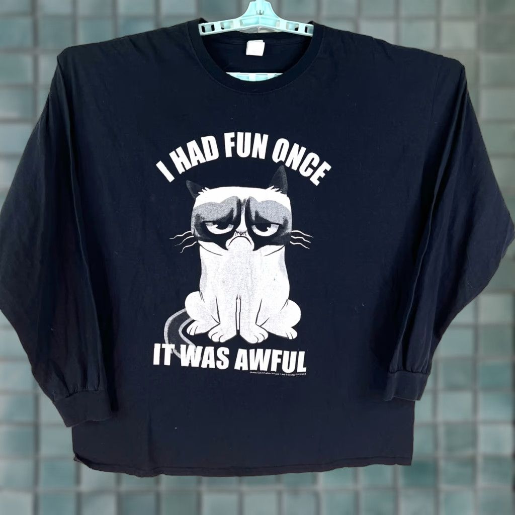 Vintage Grumpy Cat Long Sleeve Shirt Adult XXL Black I Had Fun Once It Was Awful Cat Graphic Print Mens 2XL Black Size US XXL / EU 58 / 5 - 1 Thumbnail