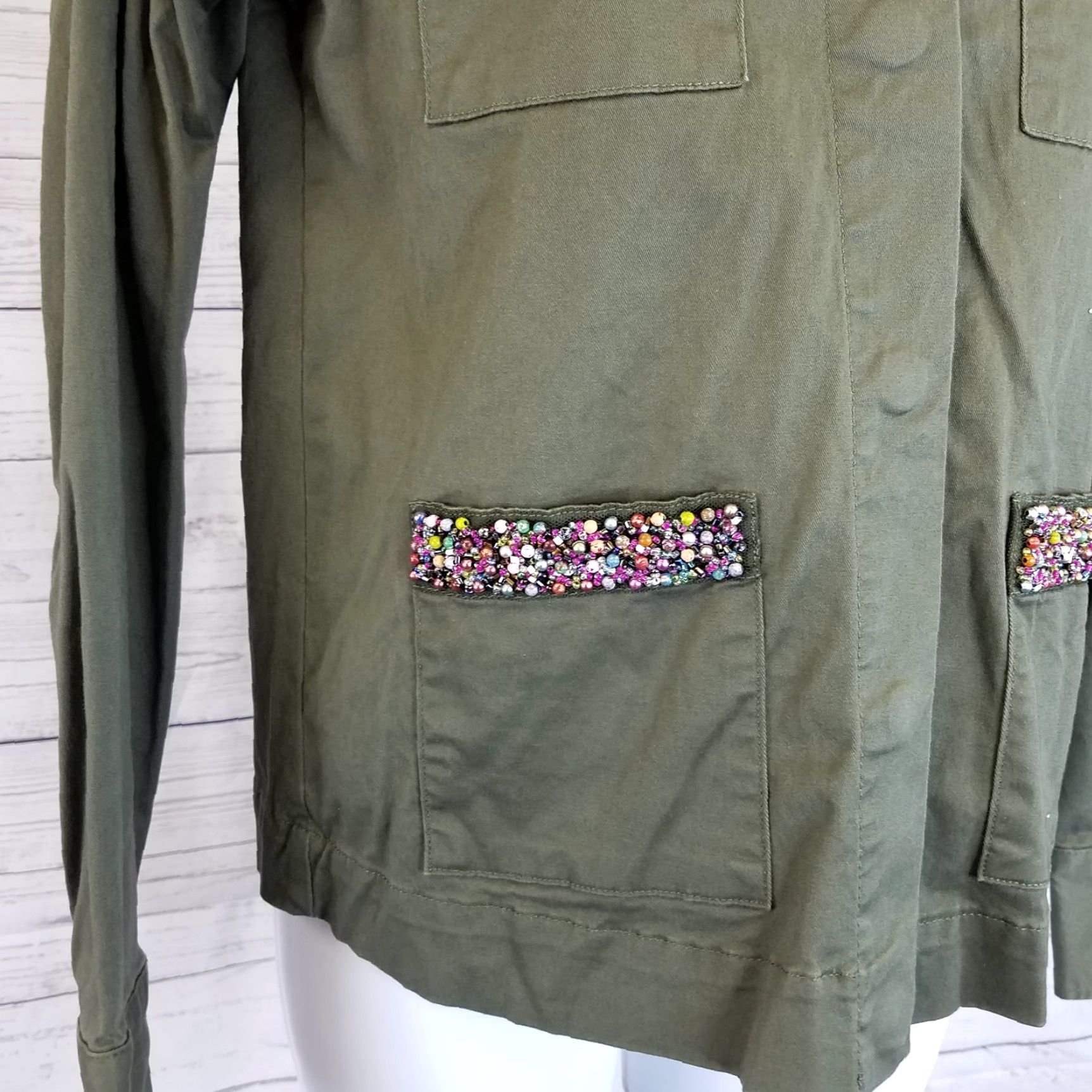 Vintage A New Day Womens Top XS Green Beaded Snap Buttons Long Sleeve Cotton Blend Blouse Velcro? Size XS / US 0-2 / IT 36-38 - 5 Thumbnail