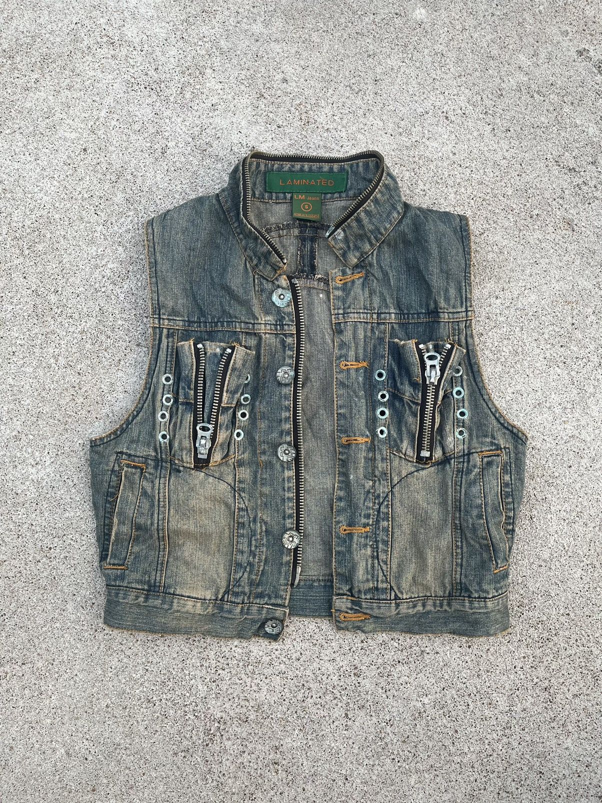 14th Addiction Laminated~Japanese Denim Vest Multi Zip Seditionaries Style Size US S / EU 44-46 / 1 - 1 Thumbnail