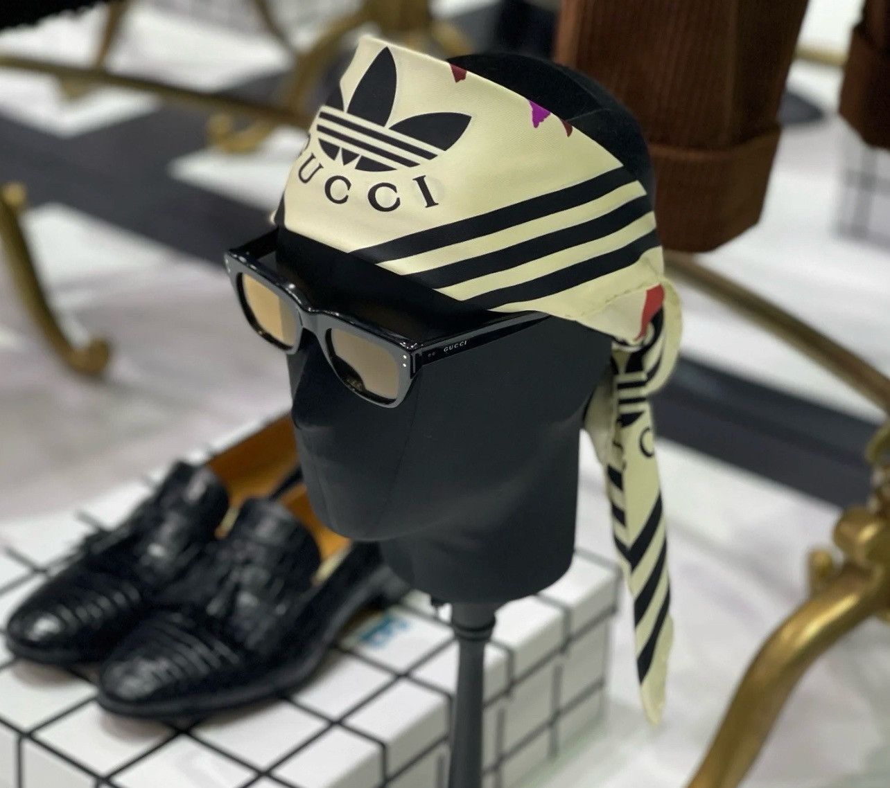 Gucci x Adidas Logo Hairband M/57 Silk Ivory hair scarf