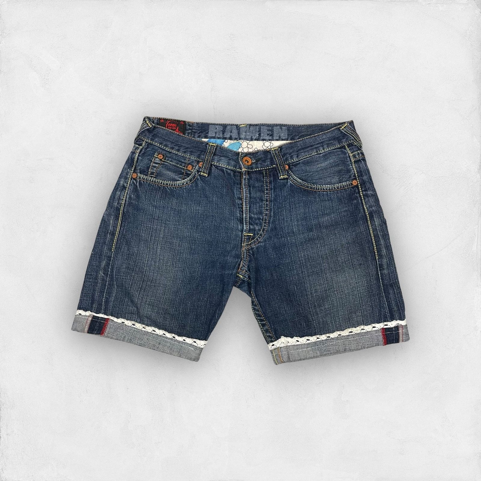 Evisu Evisu Women's Blue Cotton Denim Low Rise Boyfriend Short 31 Size 31" - 2 Thumbnail