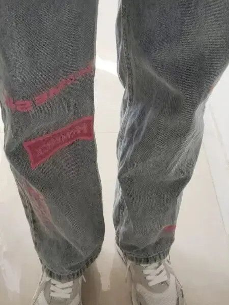 High Sport × Jean Graphic Pink Casual Pants Straight Wide Leg Jeans Size US 34 / EU 50 - 3 Thumbnail