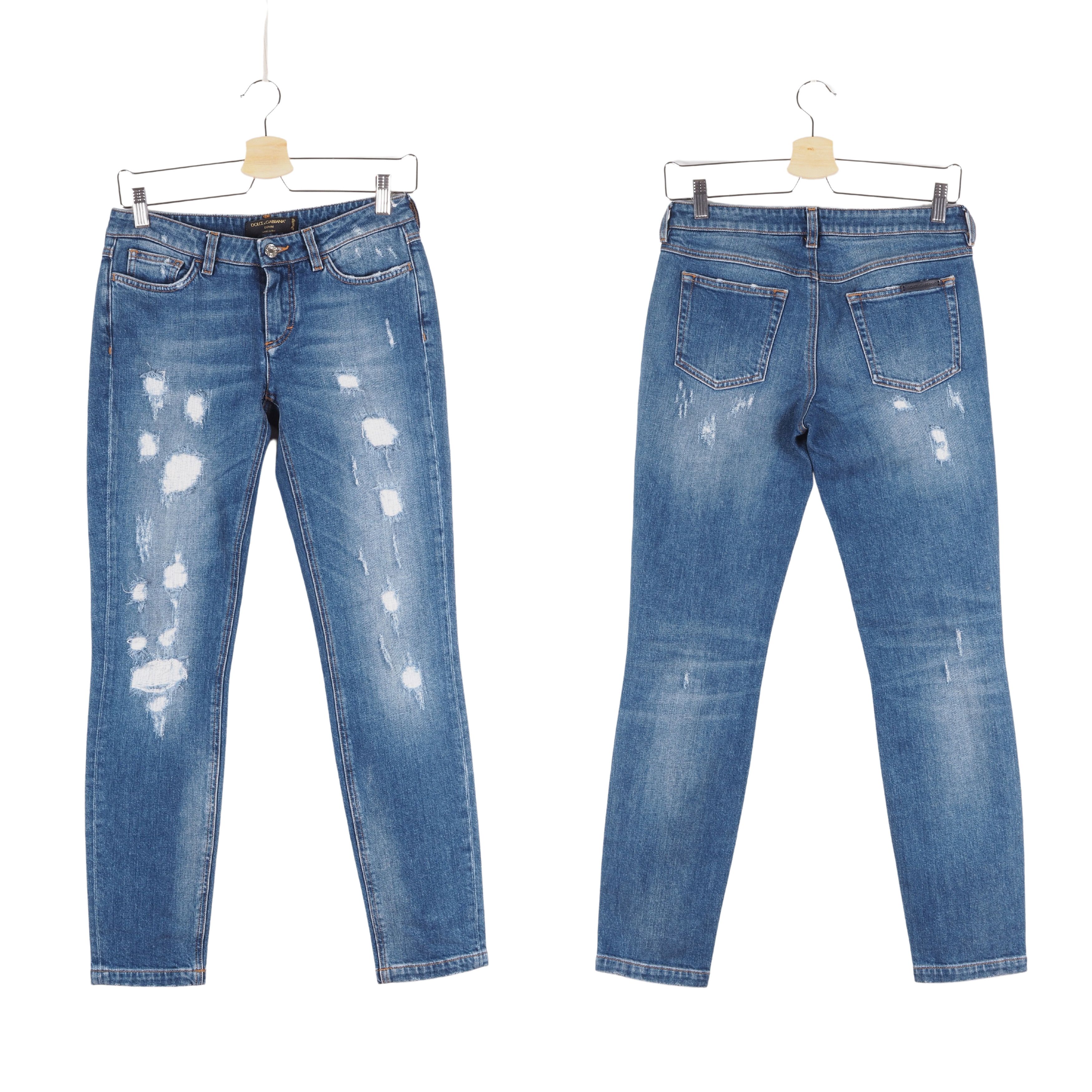 Dolce & Gabbana Pretty Blue Distress Denim Slim Jeans